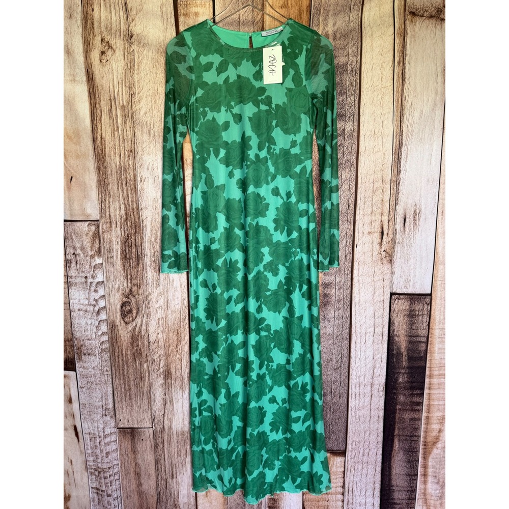 Zoco Mesh Floral Maxi Dress Sheer Green Festival Resort Vacation Modern  Medium